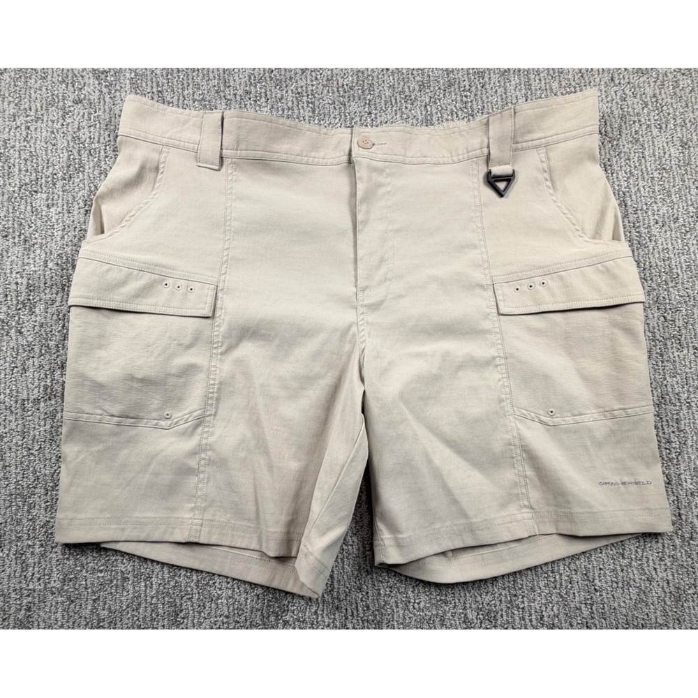 Columbia Fishing Shorts Mens XXL Tan PFG Omni-Shield Cargo 8 Inch Inseam
